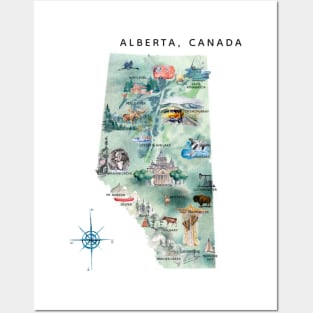 Illustrated Alberta, Canada Map Posters and Art